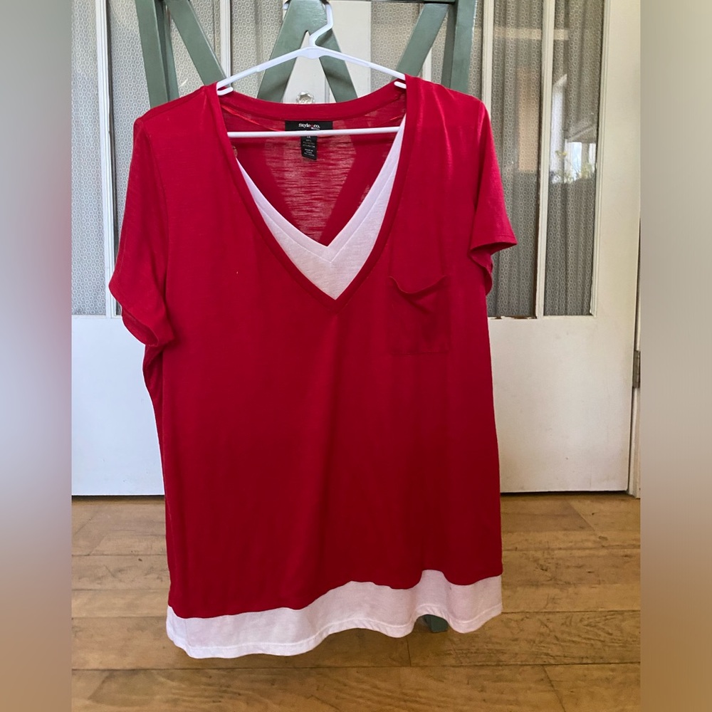 T Shirt, red and white, flowy.